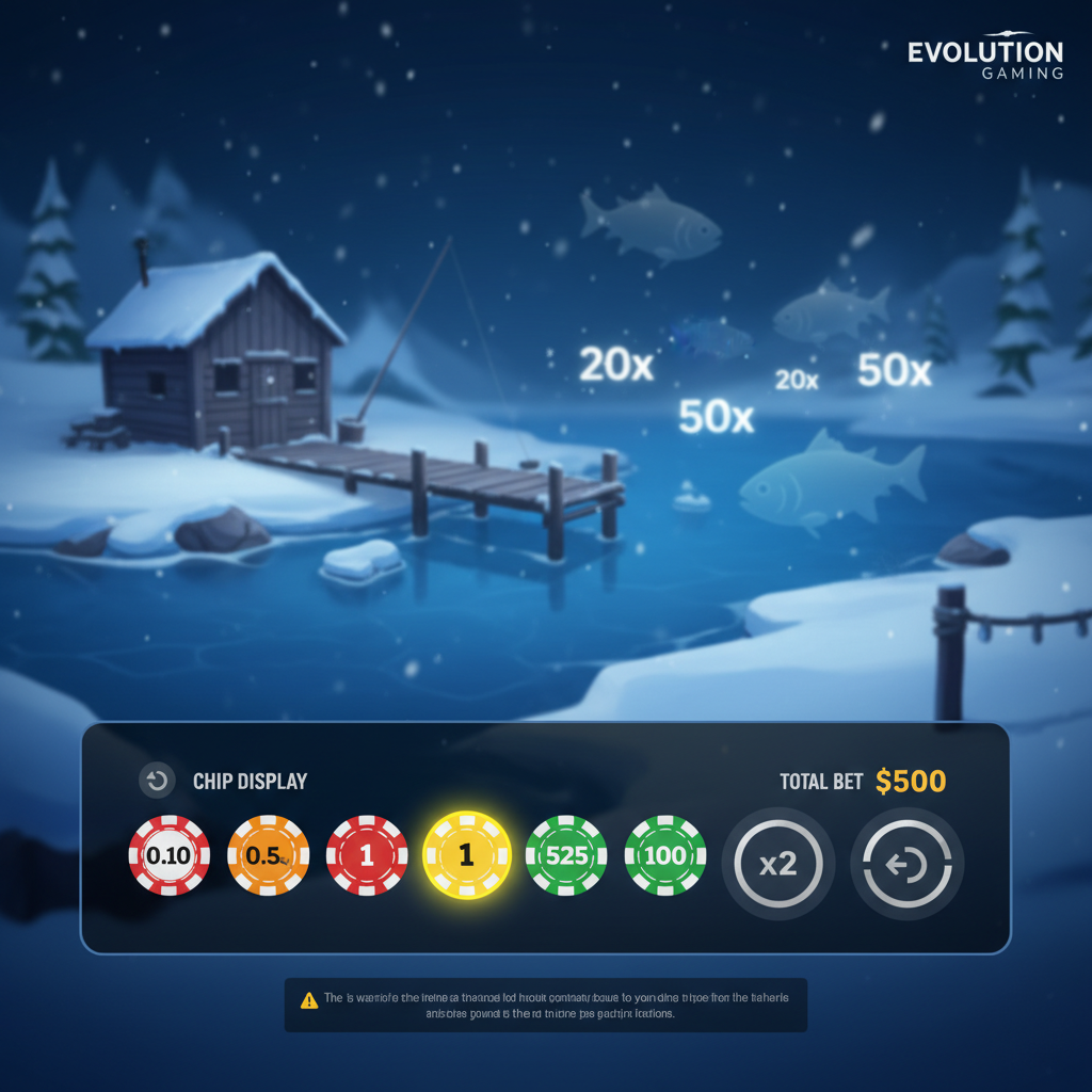 Ice Fishing controlli interfaccia - pulsanti REPEAT, DOUBLE, UNDO e selezione fiches