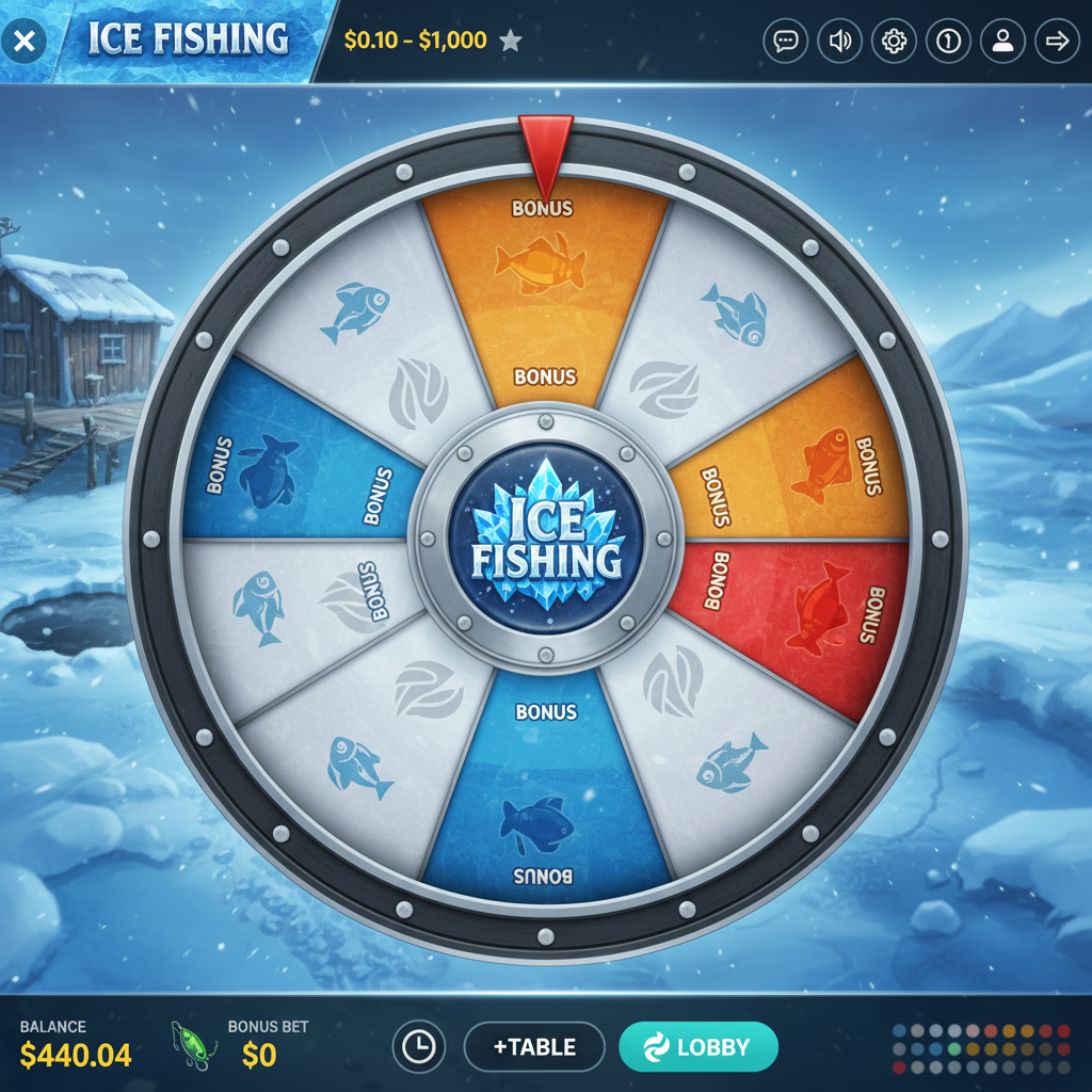 Ice Fishing Evolution Gaming Recensione 2026 - Screenshot ruota 53 segmenti con bonus pesci