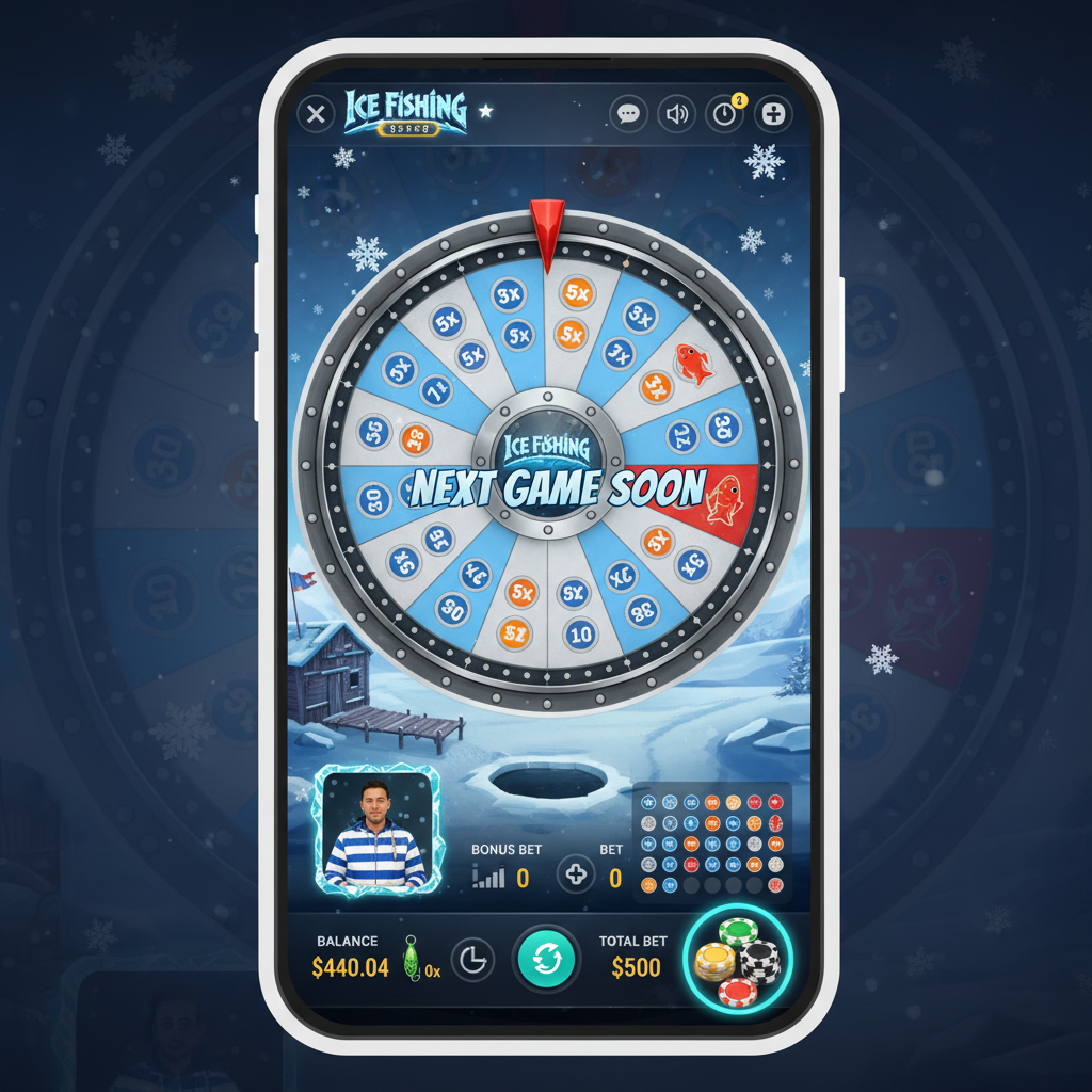 Ice Fishing schermata principale su smartphone - ruota e betting area