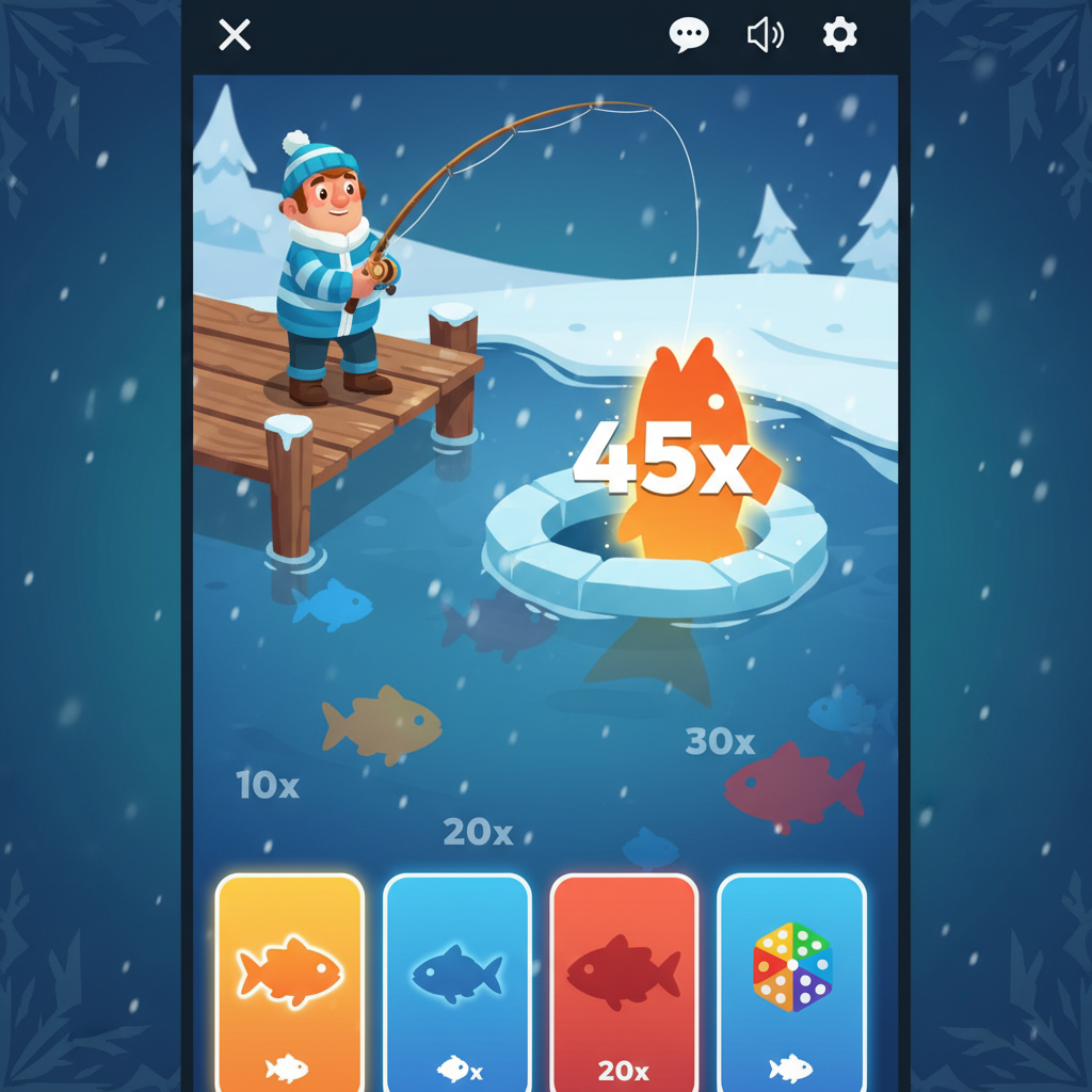 Ice Fishing bonus round su mobile - animazione pesca con moltiplicatori