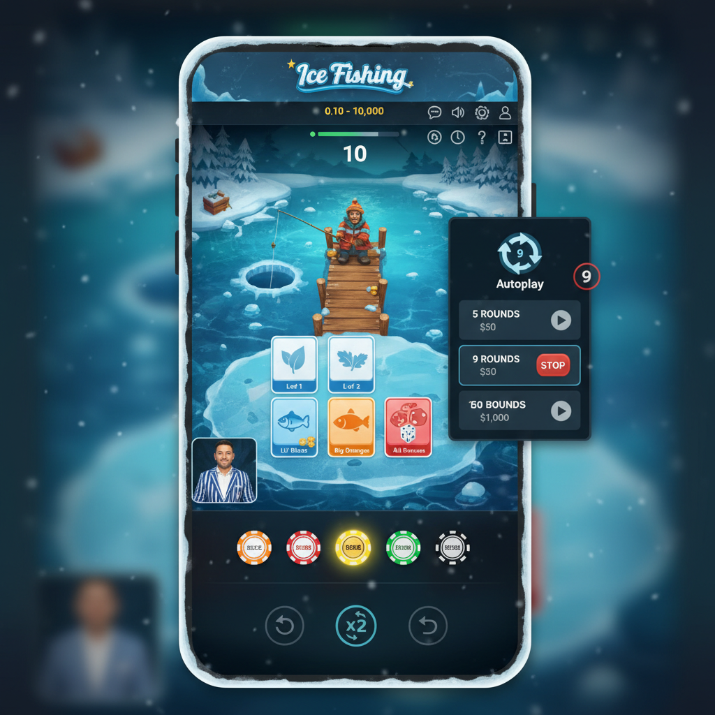 Ice Fishing impostazioni scommessa su mobile - chip e autoplay